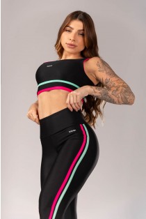 Calça Legging com Chapados Duplos (Preto / Rosa Pink / Menta) | Ref: K4193-B
