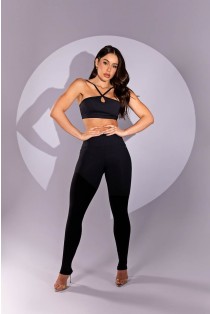 Calça Legging com Vira e Cós em V (Preto) | Ref: K4290-B