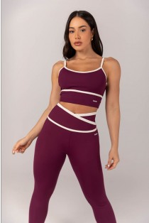 Calça Legging com Cós Transpassado e Chapado (Uva / Off-White) | Ref: K4296-B