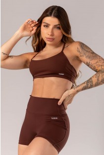 Short com Cós em V e Recortes (Marrom Escuro) | Ref: K4082-D