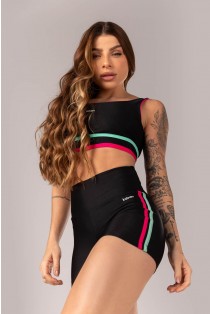 Short com Chapados Duplos (Preto / Rosa Pink / Menta) | Ref: K4194-B