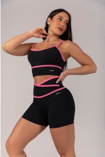 Short com Cós Transpassado e Chapado (Preto / Rosa Chiclete) | Ref: K4297-A