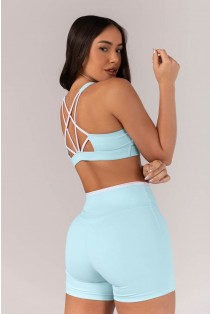 Short sem Gancho com Vira (Azul Bebê / Branco) | Ref: K4300-A