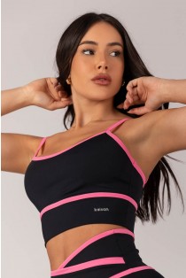Top com Alças Reguláveis e Chapado (Preto / Rosa Chiclete) | Ref: K4295-A