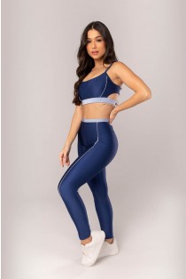 Calça Legging com Vira e Vivo (Azul Marinho / Azul Claro) | Ref: K4013-F