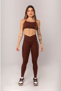 Calça Legging com Cós Transpassado Frente e Costas (Marrom Escuro) | Ref: K4042-F