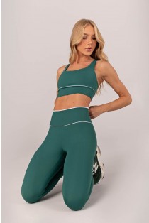 Calça Legging com Vivo no Cós (Verde Esmeralda / Branco) | Ref: K4368-B