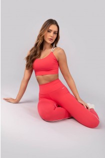 Calça Legging com Vivo Contrastante (Rosa Pink / Off-White) | Ref: K4279-C
