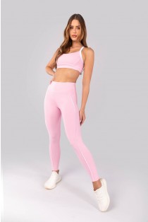 Calça Legging com Vira e Vivo (Rosa Claro / Branco) | Ref: K4384-A