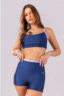 Short Bicolor com Vira (Azul Marinho / Lilás) | Ref: K4399-A