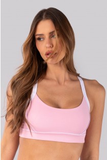 Top com Vivo e Alças Largas Cruzadas (Rosa Claro / Branco) | Ref: K4383-A
