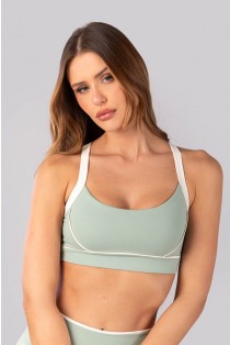 Top com Vivo e Alças Largas Cruzadas (Verde Claro / Off-White) | Ref: K4383-C