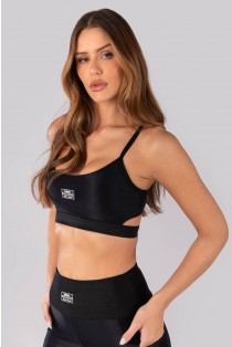 Top com Mix de Tecidos e Detalhe no Cós (Preto) | Ref: K4403-B