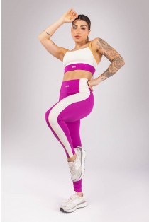 Calça Legging com Faixa e Vivo (Roxo / Off-White / Laranja Claro) | Ref: K4187-B