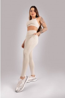 Calça Legging sem Gancho e com Bolsos (Bege) | Ref: K4413-C