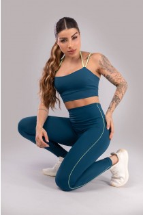 Calça Legging com Vivo Contrastante (Azul Petróleo / Verde) | Ref: K4425-A