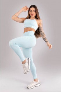 Calça Legging com Detalhes de Vivo (Azul Bebê / Off-White) | Ref: K4428-B