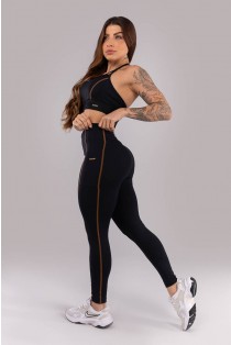 Calça Legging com Bolsos e Cobertura Contrastante (Preto) | Ref: K4434-A