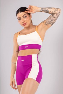 Short com Faixa e Vivo (Roxo / Off-White / Laranja Claro) | Ref: K4188-B