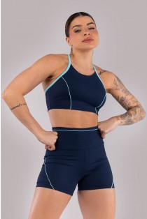 Short com Detalhes de Vivo (Azul Marinho / Azul Turquesa) | Ref: K4429-A