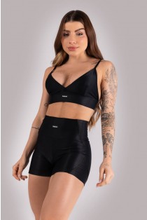 Short Canelado com Recortes (Preto) | Ref: K4432-A