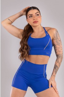 Short com Bolsos e Cobertura Contrastante (Azul) | Ref: K4435-B