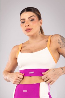 Top Tricolor com Alças Largas (Off-White / Roxo / Laranja Claro) | Ref: K4186-B