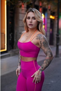 Top com Alças Duplas Contrastantes (Rosa Choque / Laranja Claro) | Ref: K4424-B