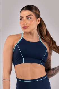 Top com Decote Alto e Vivo (Azul Marinho / Azul Turquesa) | Ref: K4427-A