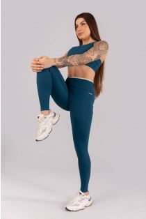 Calça Legging sem Gancho com Vira (Azul Petróleo / Bege) | Ref: K4299-D