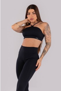 Calça Legging com Recortes e Viés Na Cintura (Preto) | Ref: K4445-A