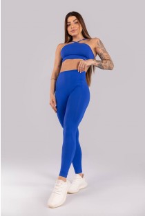 Calça Legging com Recortes e Viés Na Cintura (Azul) | Ref: K4445-B