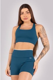 Short sem Gancho com Vira (Azul Petróleo / Bege) | Ref: K4300-D