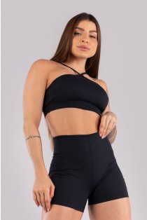 Short com Recortes e Viés A Cintura (Preto) | Ref: K4446-A