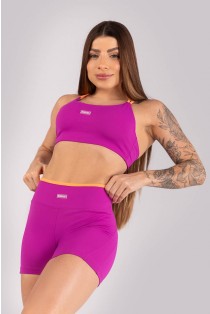 Short com Recortes e Cós de Vira Contrastante (Roxo / Laranja Claro) | Ref: K4452-C
