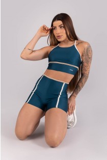 Short Tricolor com Chapados (Azul Petróleo / Off-White / Bege) | Ref: K4463-B