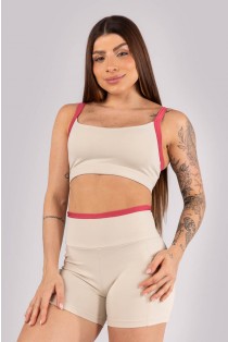 Short com Blsos e Detalhe no Cós (Bege / Rosa) | Ref: K4468-A