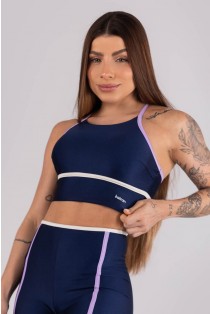 Top Tricolor com Alças Cruzadas Reguláveis (Azul Marinho / Lilás / Off-White) | Ref: K4461-A