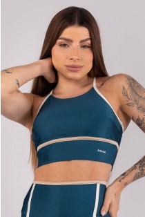 Top Tricolor com Alças Cruzadas Reguláveis (Azul Petróleo / Off-White / Bege) | Ref: K4461-B