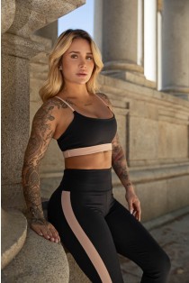 Top com Alças e Nadador Vazado (Preto / Rosa Bebê) | Ref: K4464-A