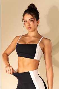 Top Decote Reto com Faixas Laterais (Preto / Bege / Off-White) | Ref: K4532-A