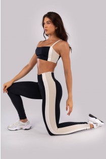 Calça Legging com Faixas Laterais (Preto / Bege / Off-White) | Ref: K4533-A