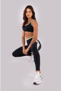 Calça Legging com Faixa e Detalhe no Cós Contrastante (Preto / Bege / Verde) | Ref: K4539-A