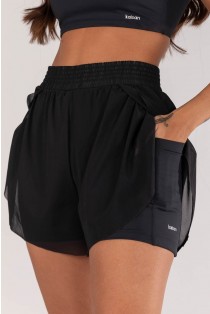 Short Duplo em Tule com Bolsos Internos (Preto) | Ref: K4542-B