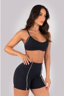 Short com Vivo e sem Cós Aparente (Preto / Off-White) | Ref: K4550-A