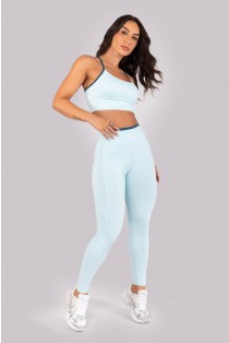 Calça Legging com Vira Contrastante (Azul Bebê / Azul Petróleo) | Ref: K4555-A