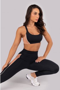 Calça Legging com Recortes e Vivo (Preto / Nude) | Ref: K4558-A