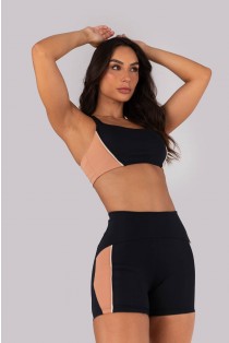 Short com Recortes e Vivo (Preto / Nude) | Ref: K4559-A