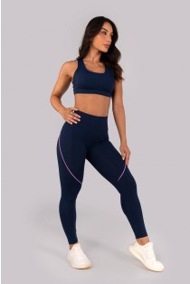 Calça Legging com Vivos Contrastantes e Bolso no Cós (Azul Marinho / Violet) | Ref: K4561-A