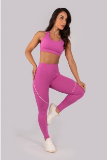 Calça Legging com Vivos Contrastantes e Bolso no Cós (Rosa Fúcsia / Organic) | Ref: K4561-B